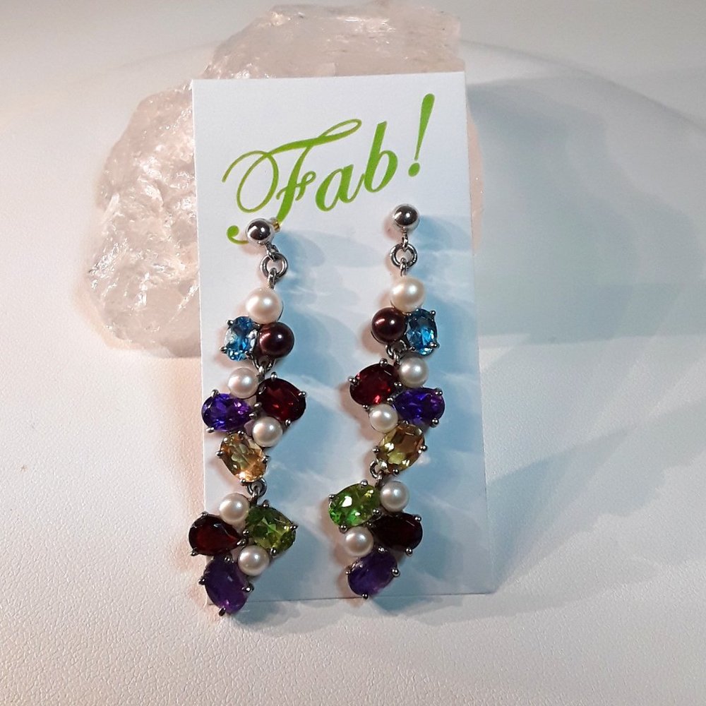 Sterling Multi Gemstone Dangle Post Earrings